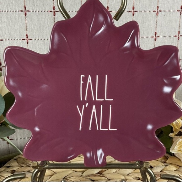 Rae Dunn Other - New Rae Dunn FALL Y’ALL Cranberry Colored Leaf Shaped Appetizer Size Plate